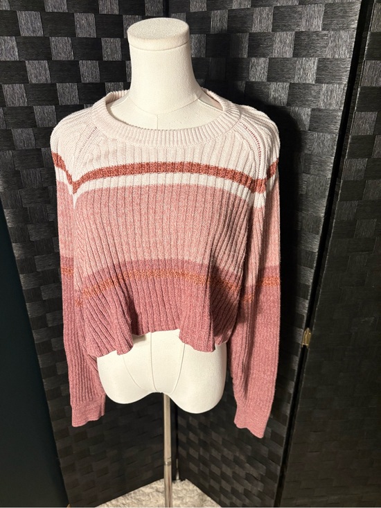 Aeropostale Sweaters - Aeropostale Colorblock Stripe Cropped Crewneck Sweater Pink Cream Boho